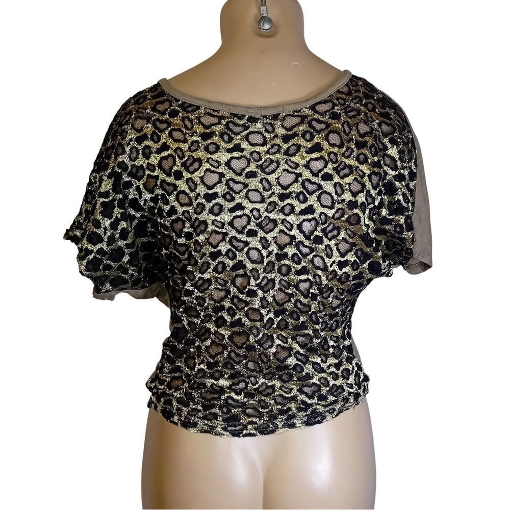 Y2K Women Junior Seductions Sheer Leopard Lace Metal Back Dolman Top Oversize XS